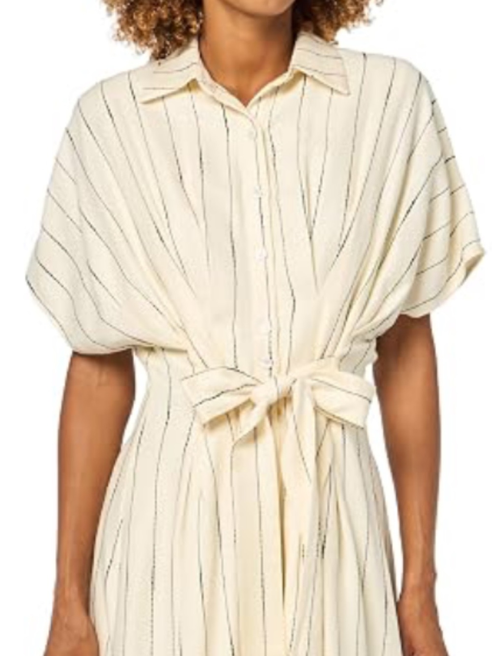🛍️SALE En saison Rebekah preppy striped linen blend tunic blouse belted tie xs